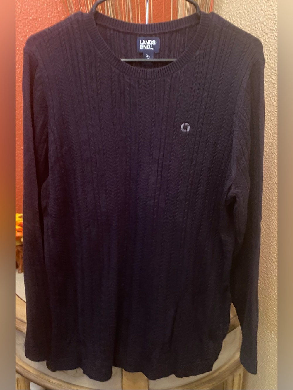 Lands' End - New - Navy Cable-Knit Crew Sweater